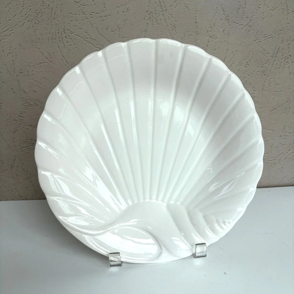 Sanor Ceramica Portugal White Scalloped Shell Ceramic Bowl Vintage 10.25 Inch